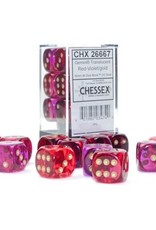 Chessex Dice - 12D6 Gemini Translucent Red-Violet/Gold Dice Block