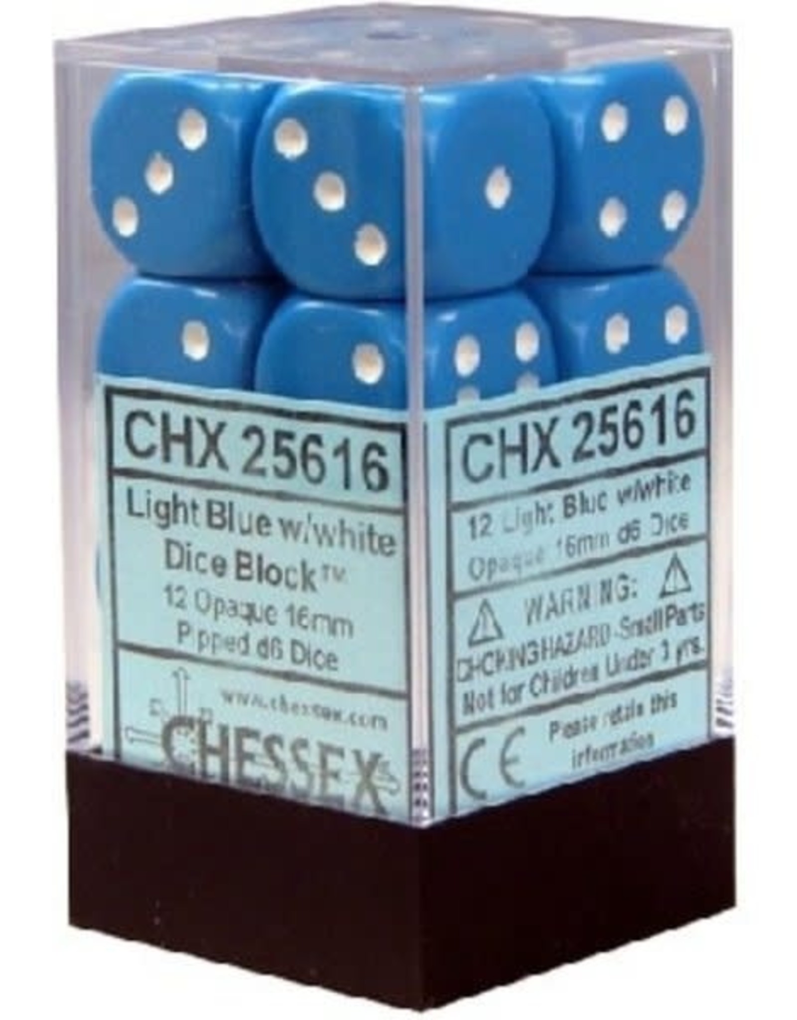 Chessex Dice - 12D6 Opaque Light Blue/White