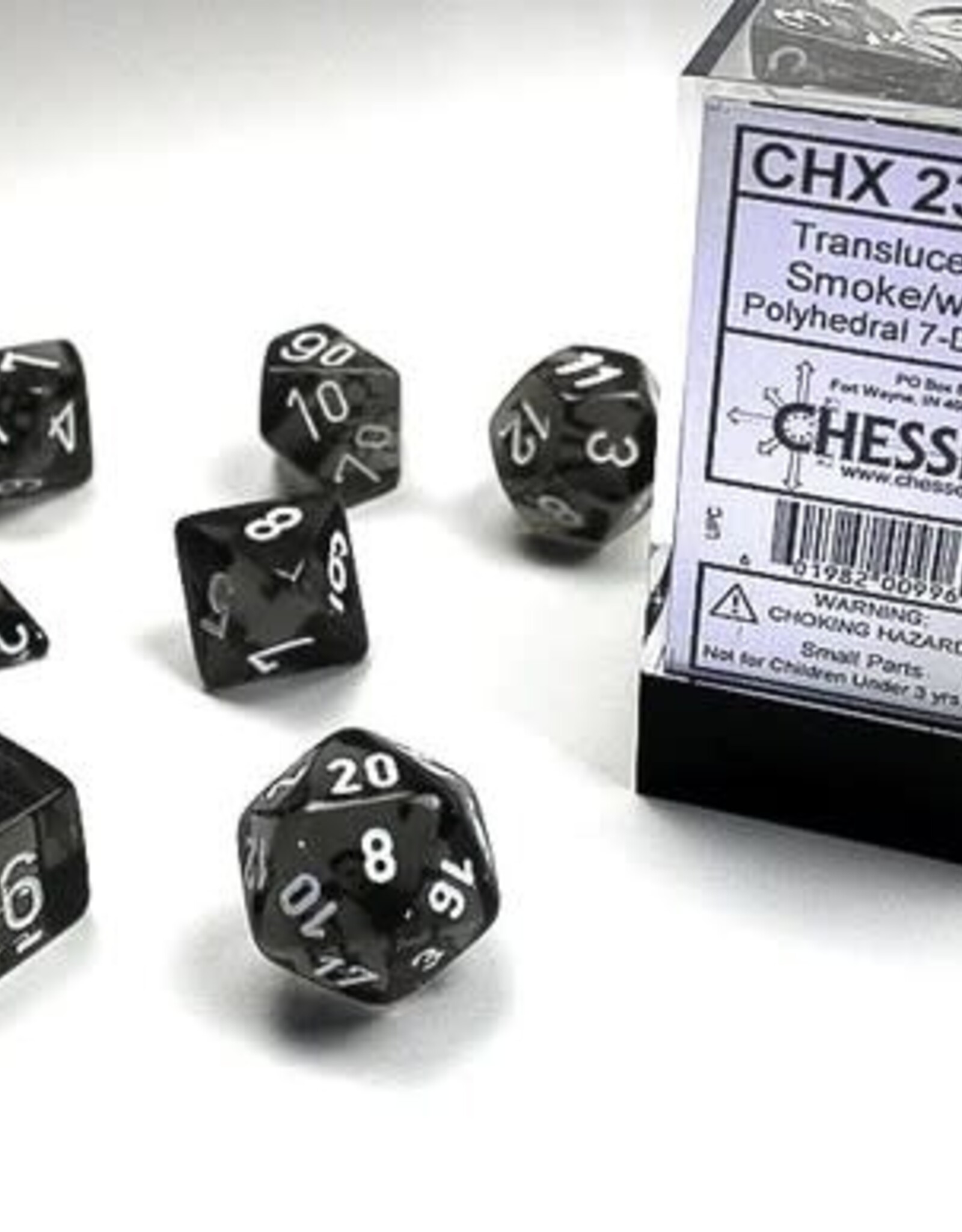 Chessex Dice - 7pc Translucent - Smoke w/White Polyhedral
