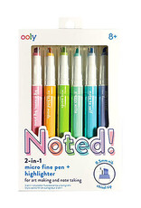 OOLY NOTED! 2-IN-1 MICRO FINE TIP PENS & HIGHLIGHTERS - SET OF 6