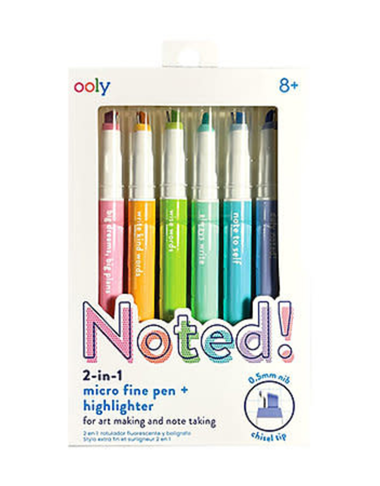 OOLY NOTED! 2-IN-1 MICRO FINE TIP PENS & HIGHLIGHTERS - SET OF 6