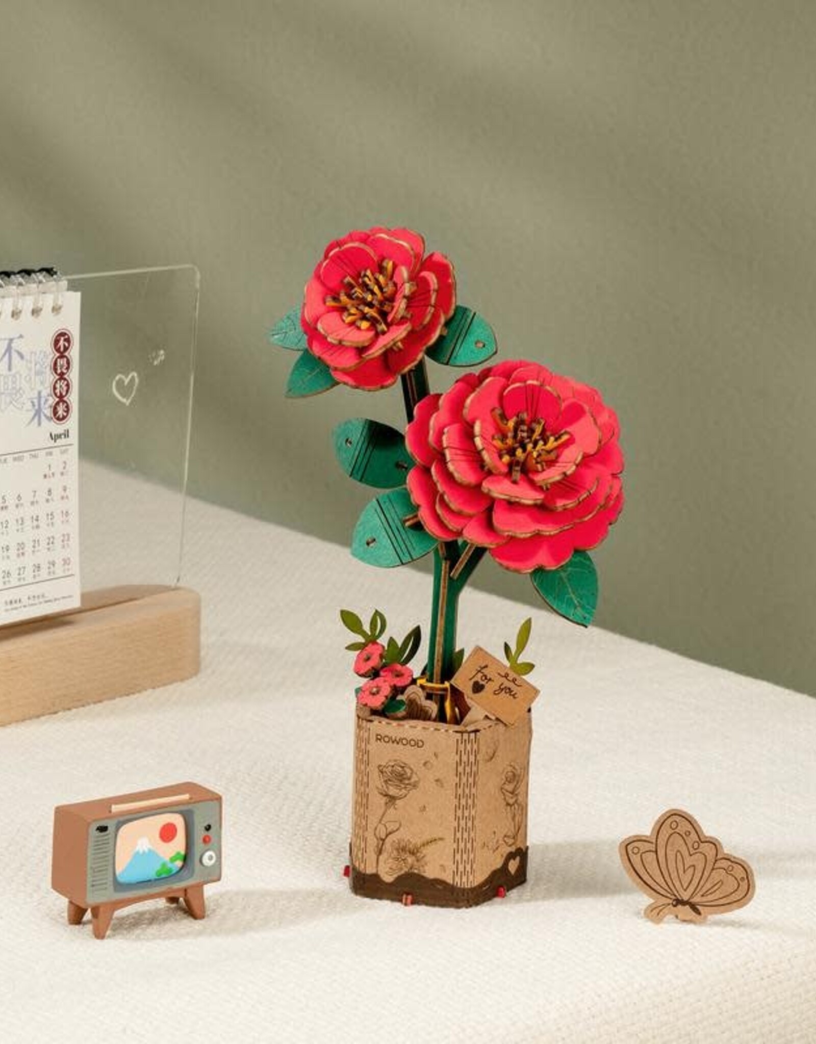 Robotime Wooden Bloom Craft - Red Camellia