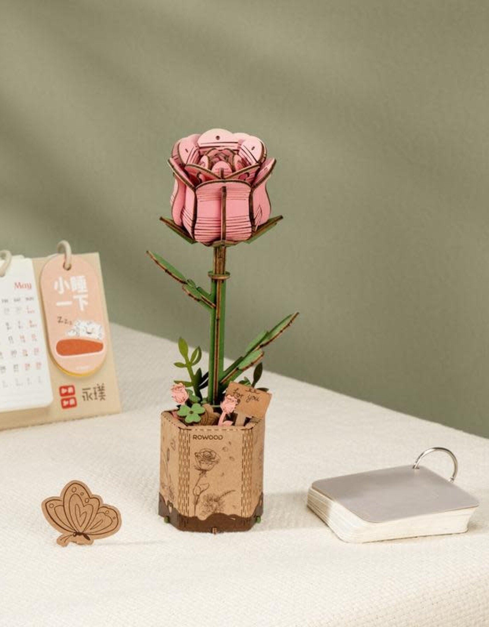 Robotime Wooden Bloom Craft - Pink Rose