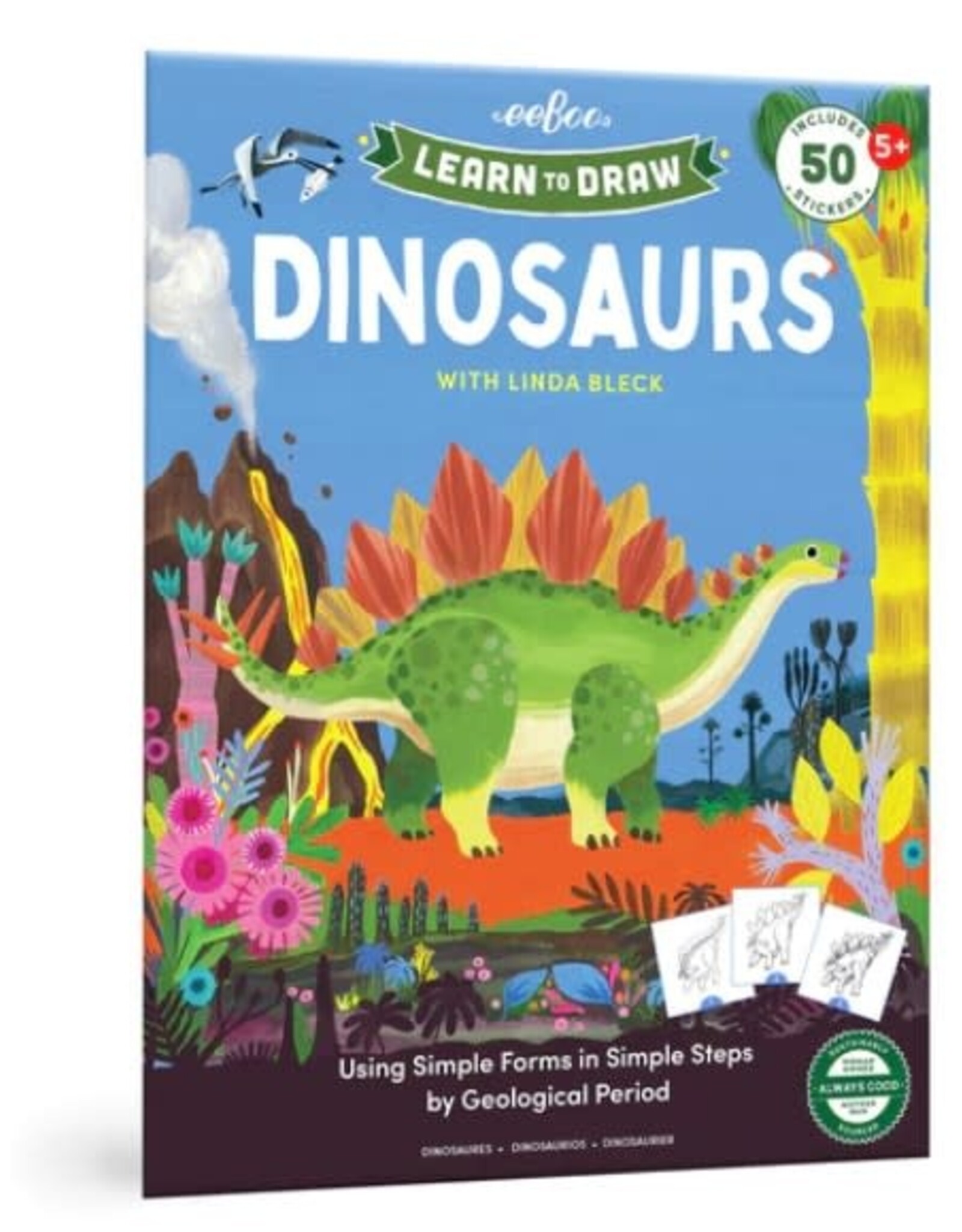 eeBoo Learn to Draw Dinosaurs w/Stickers