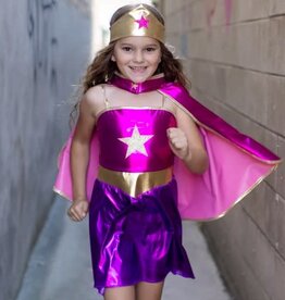 Great Pretenders Superhero Star Dress, Cape & Headpiece, Magenta/Purple, Size 5-6