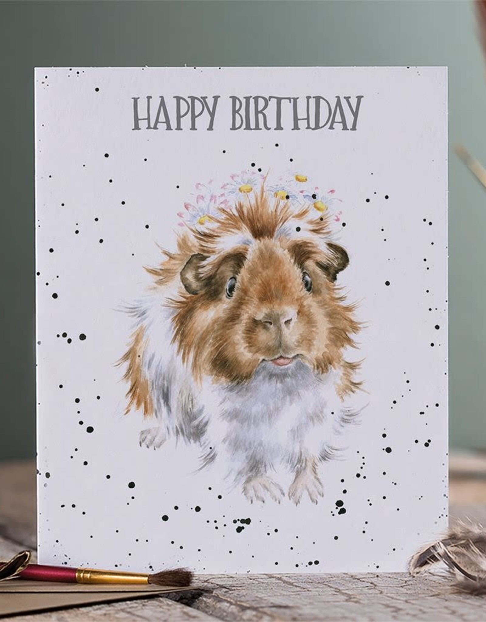 Wrendale Design CARD-GUINEA PIG WISHES SINGLE GREETED