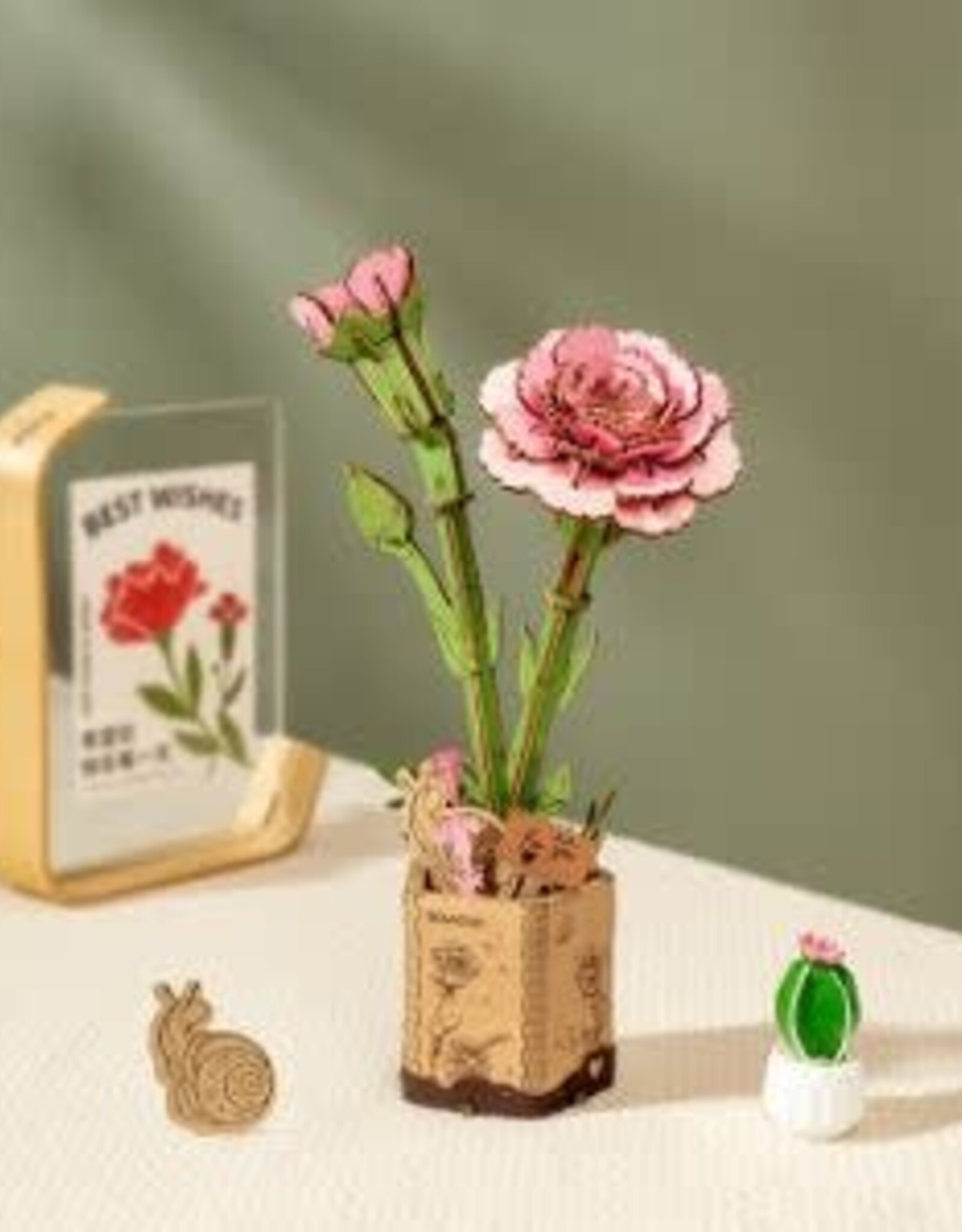 Robotime Wooden Bloom Craft - Pink Carnation
