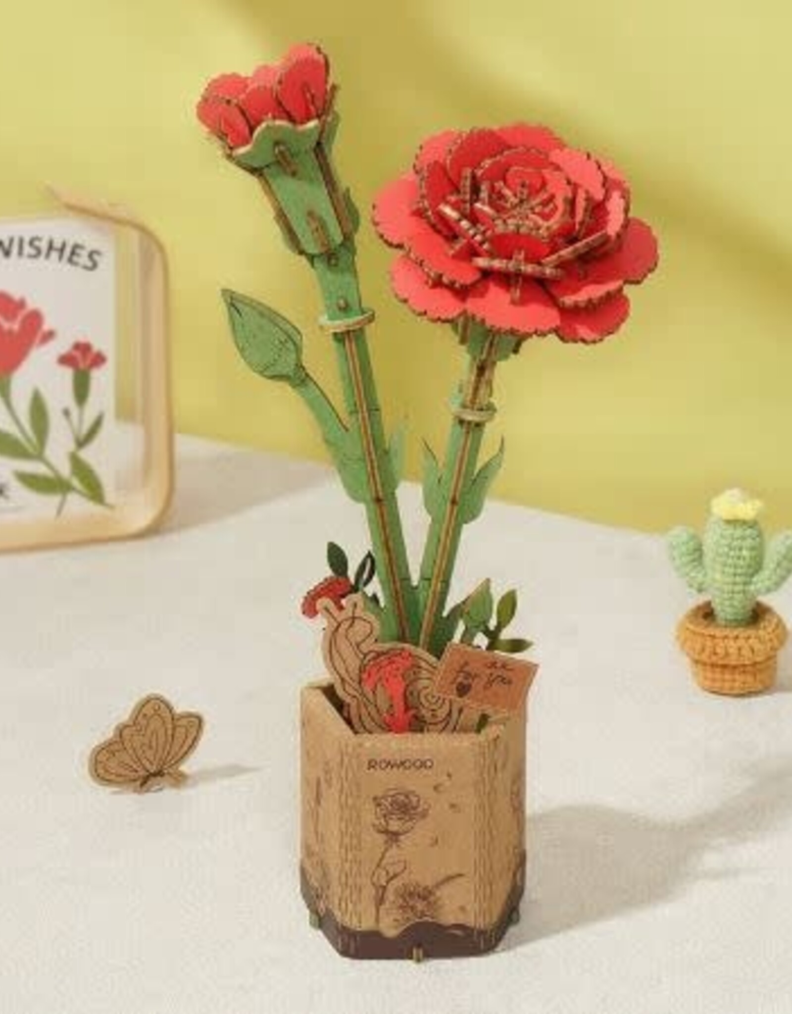 Robotime Wooden Bloom Craft - Red Carnation