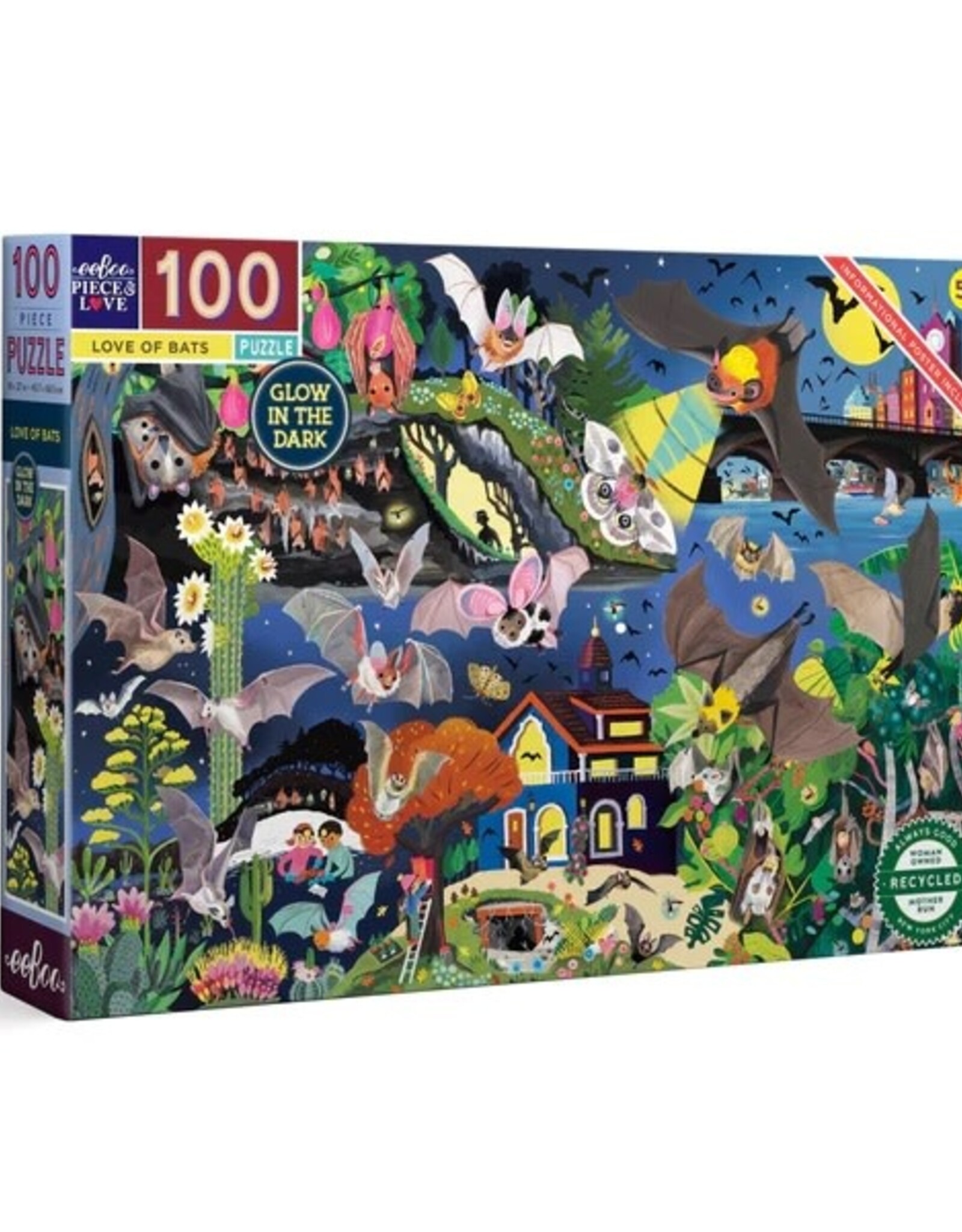 eeBoo Love of Bats 100 pc Puzzle (glow)