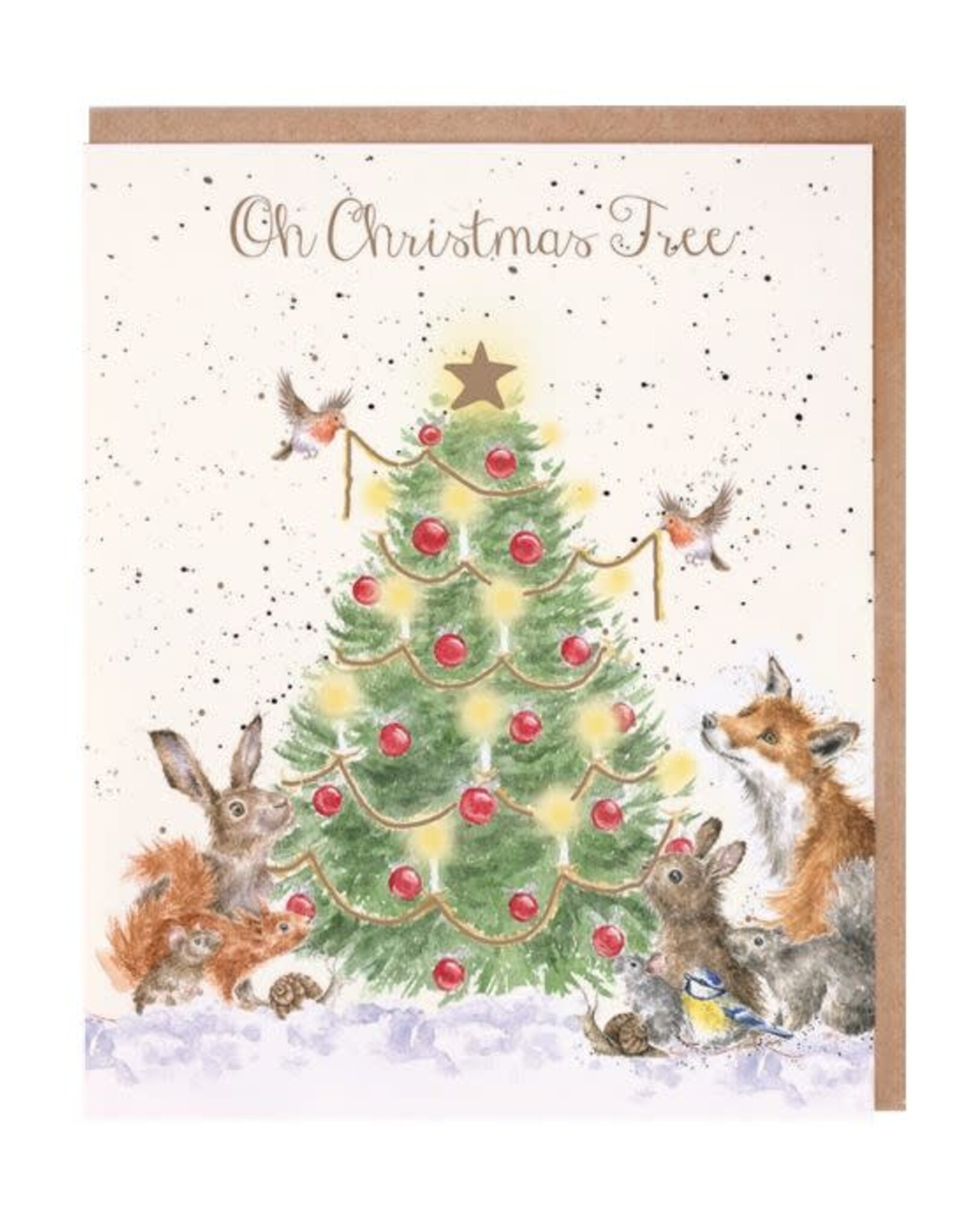 Wrendale Design Oh Christmas Tree Single Card (Gold Foiled)
