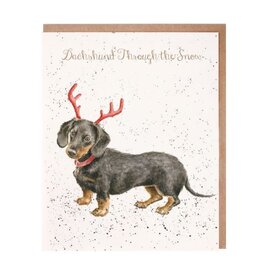 Wrendale Design Daschund Through The Snow Single Card (Gold Foiled)