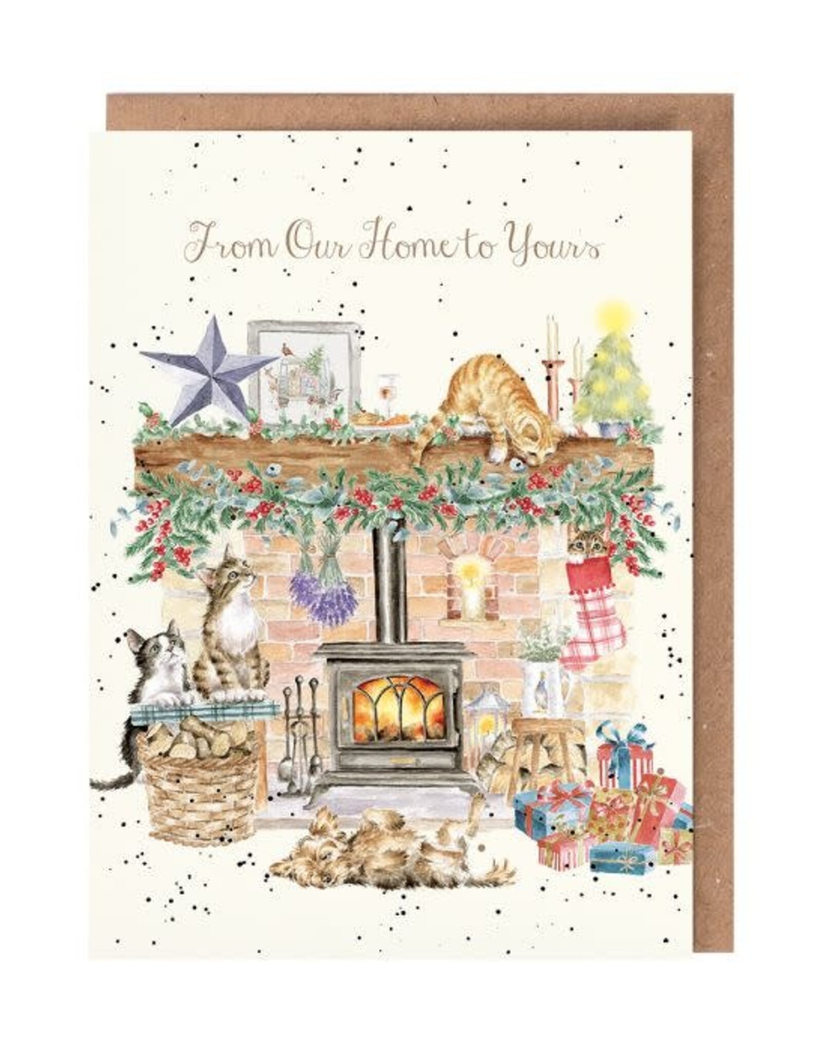 Wrendale Design Card By the Fireside (Gold Foiled)