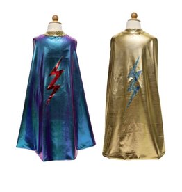 Great Pretenders Reversible Blue Lightning Holographic Cape, Size 5-6
