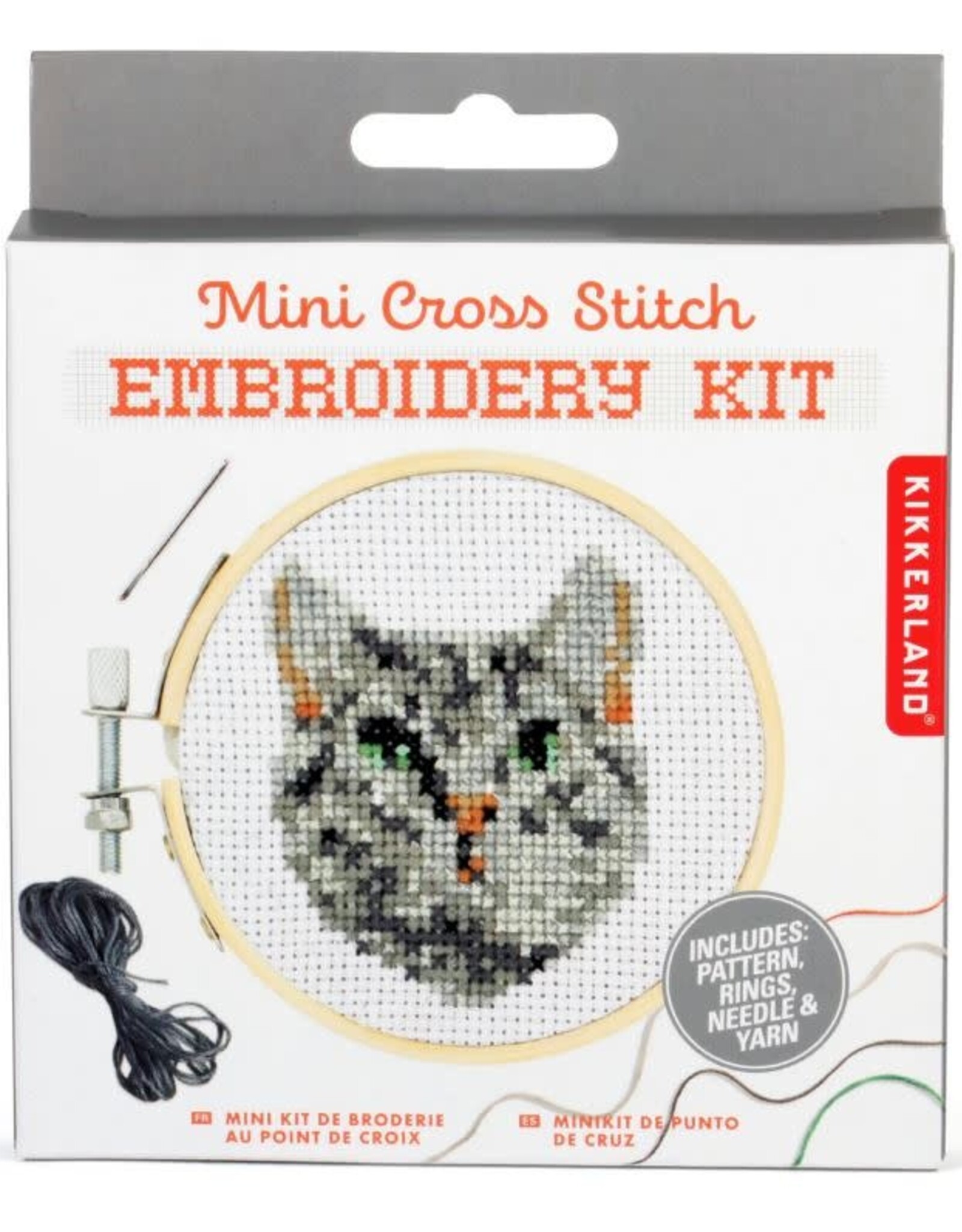 Kikkerland Tabby Cat Mini Cross Stitch Embroidery Kit