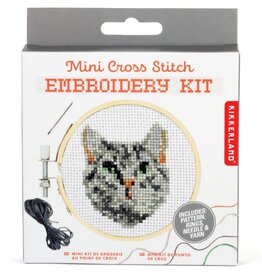 Kikkerland Tabby Cat Mini Cross Stitch Embroidery Kit