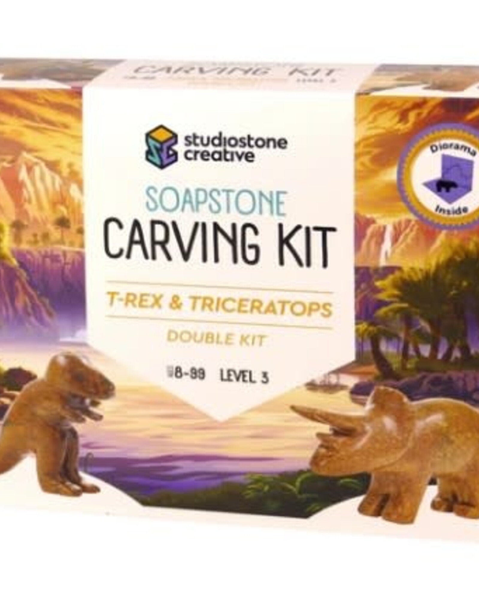 Studiostone Creative T-Rex & Triceratops Soapstone Double Carving Kit Age 8+