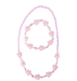 Great Pretenders Pink Crystal Blooms Necklace & Bracelet Set, 2pc