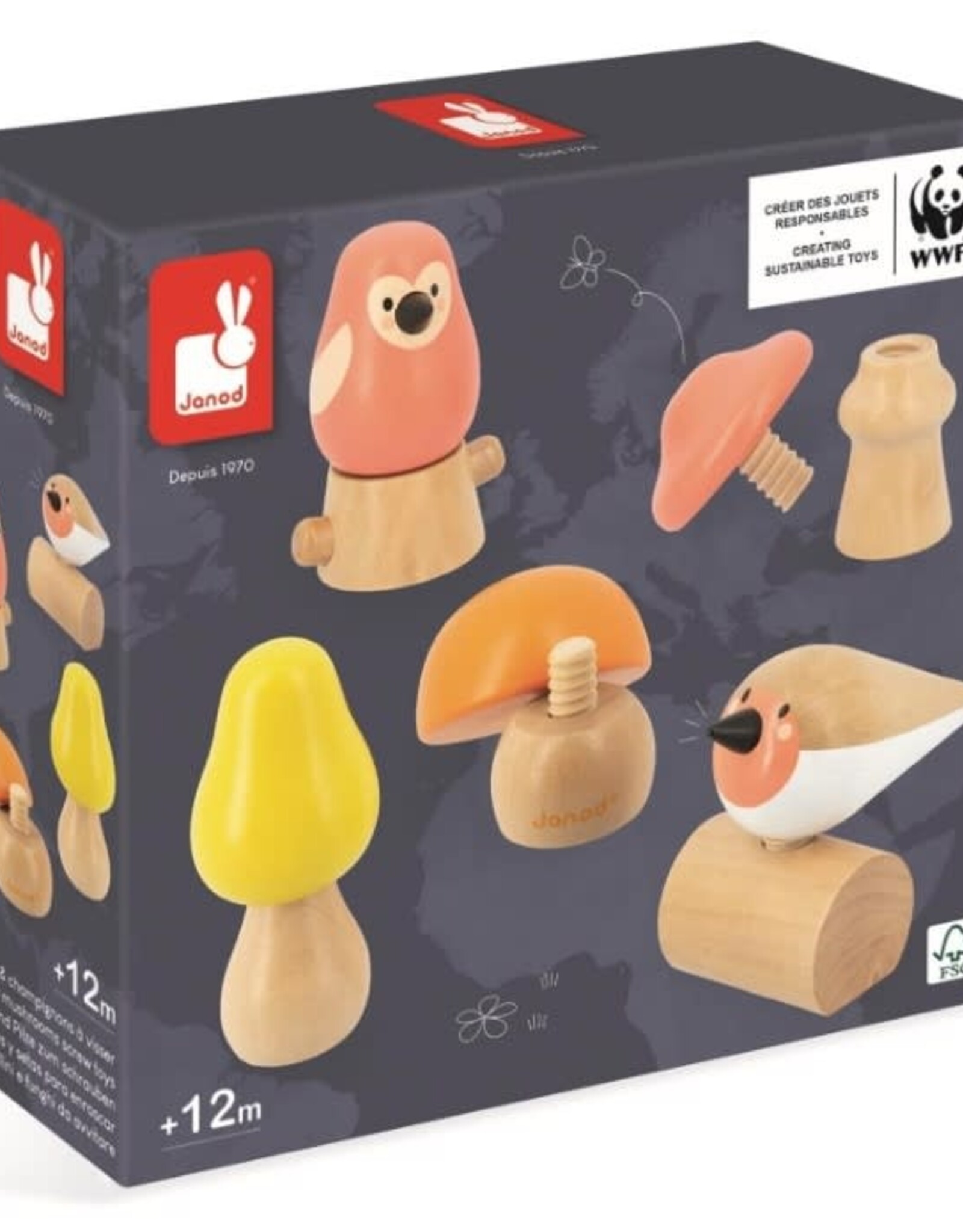 Janod BIRDS AND MUSHROOMS SCREW TOYS