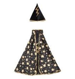 Great Pretenders Reversible Wizard Cape & Hat, Black/Gold, Size 4-6