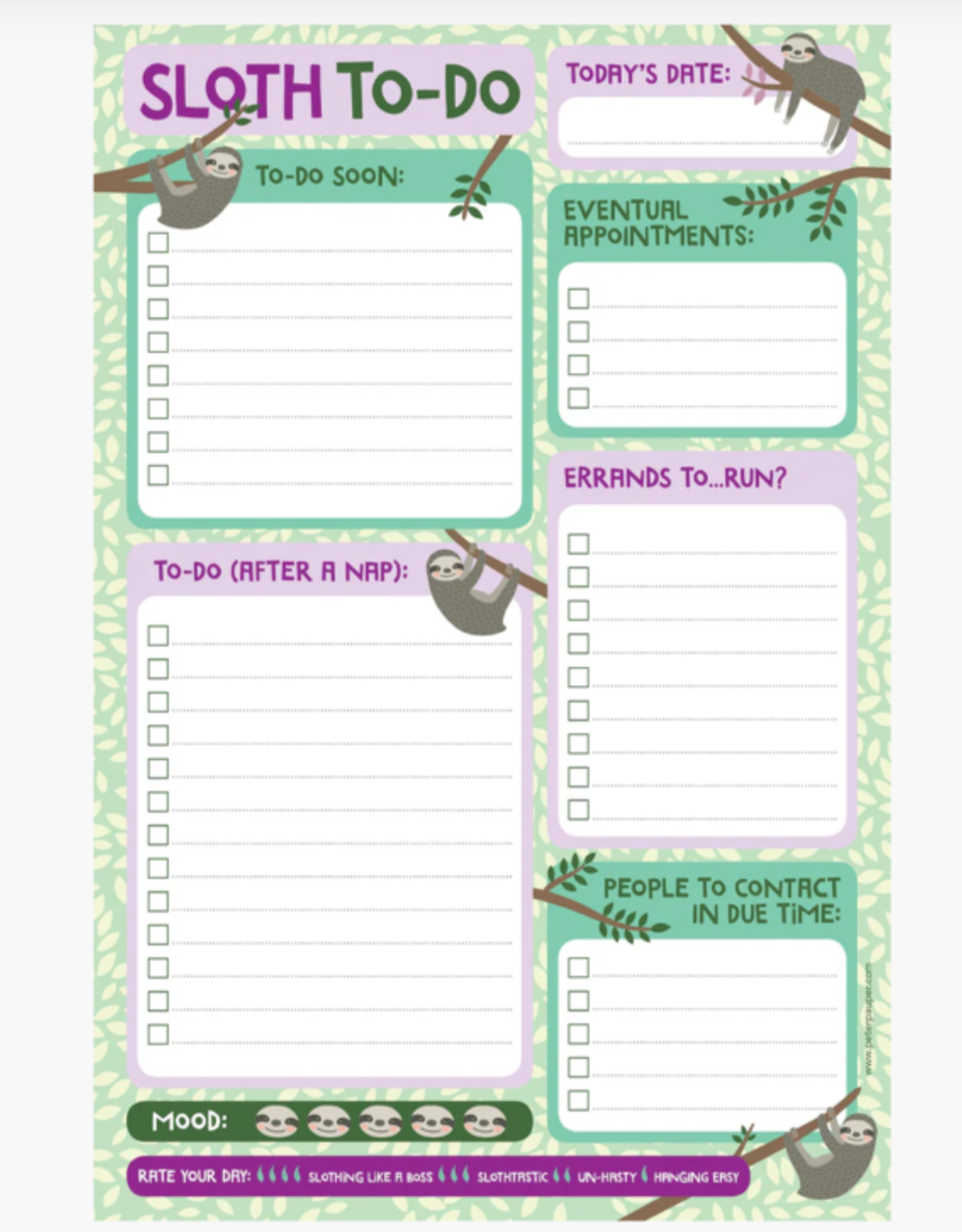Peter Pauper Press Note Pad Sloth