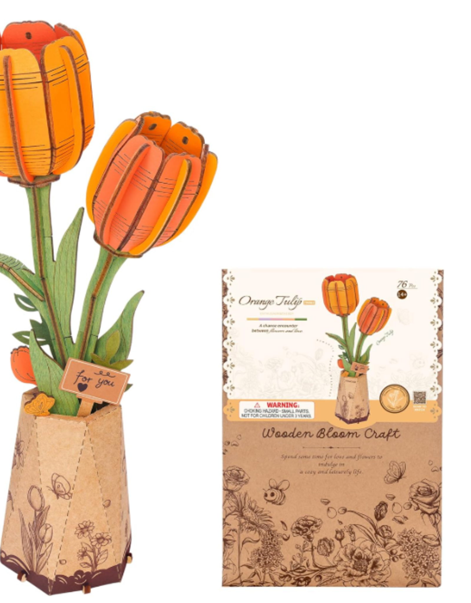 Rolife Wooden Bloom Craft - Orange Tulip