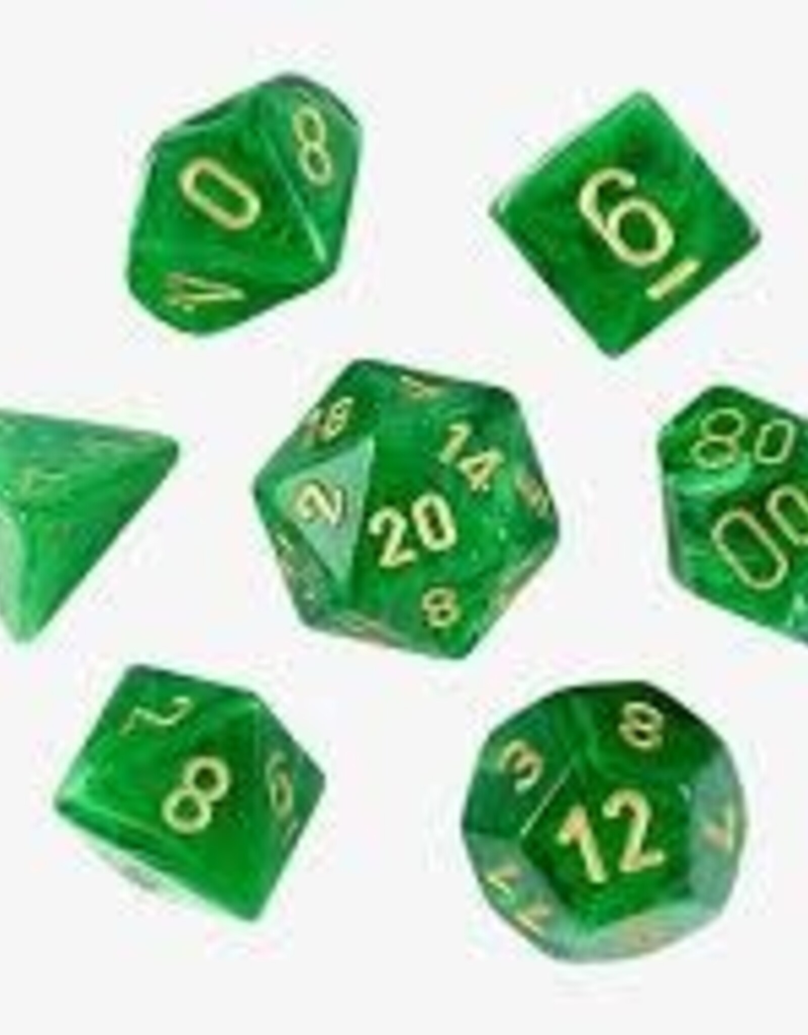 Chessex Dice - 7pc Vortex - Green/Gold Polyhedral