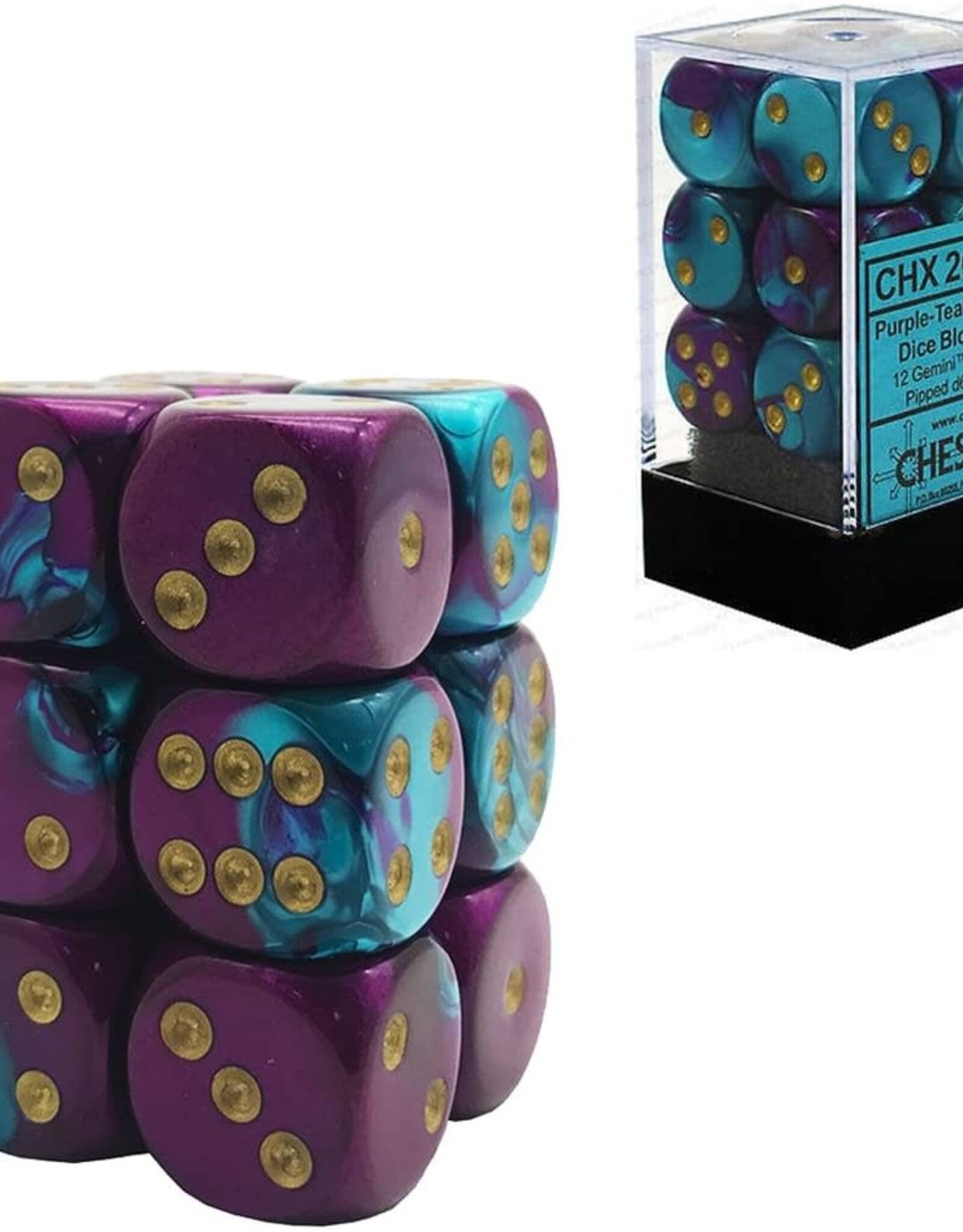 Chessex Dice - Gemini - 12D6 Purple-Teal/Gold