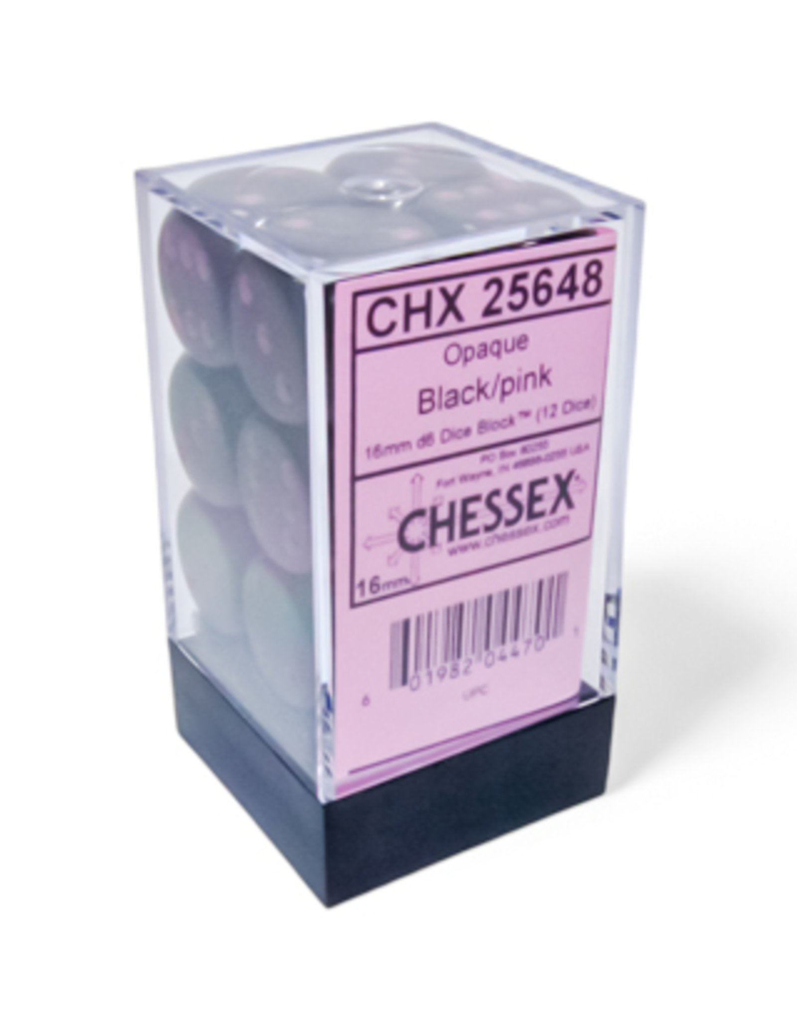 Chessex Dice - Opaque - 12D6 Black/Pink