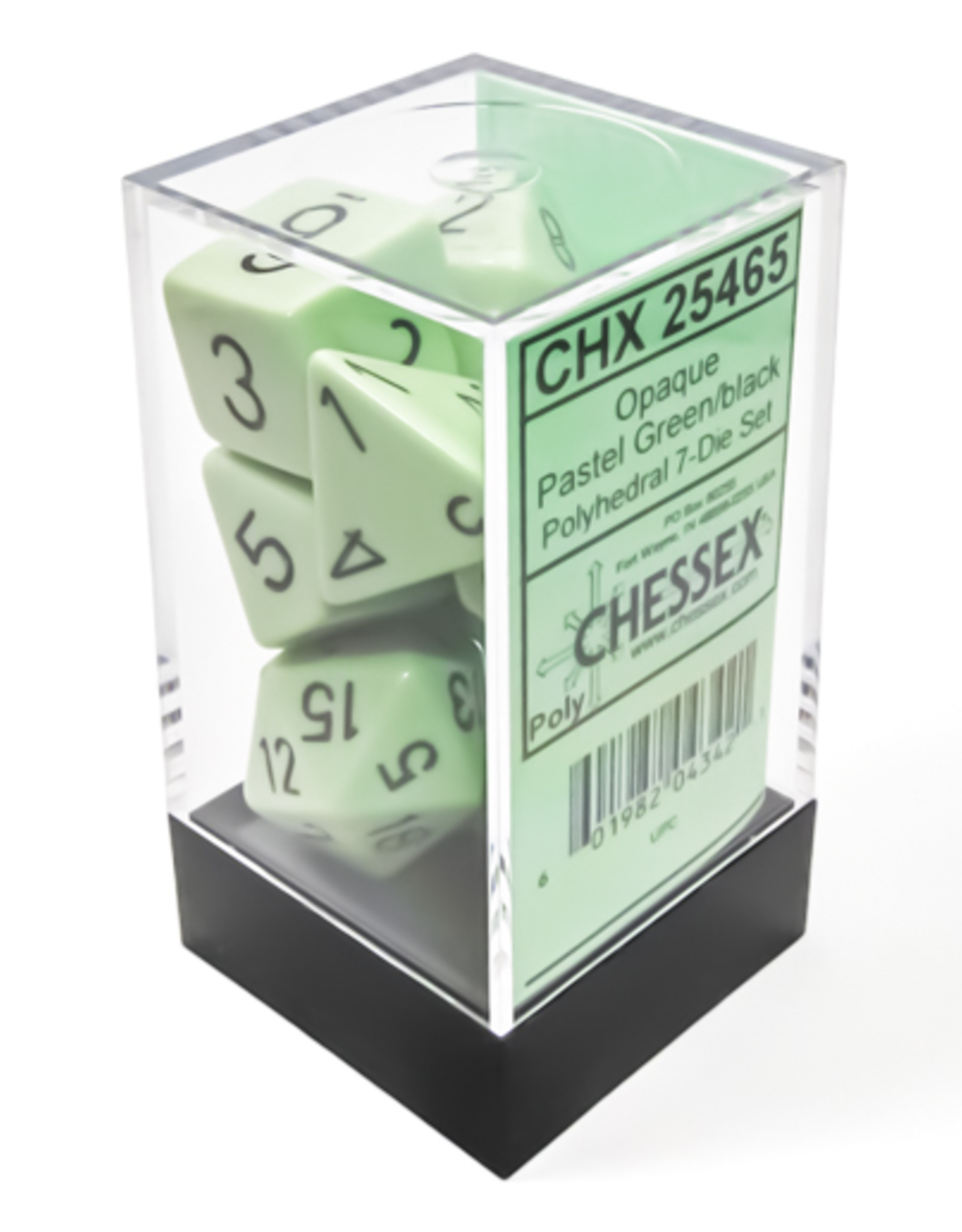 Chessex Dice - 7 pc Opaque - Pastel  Green/Black Polyhedral