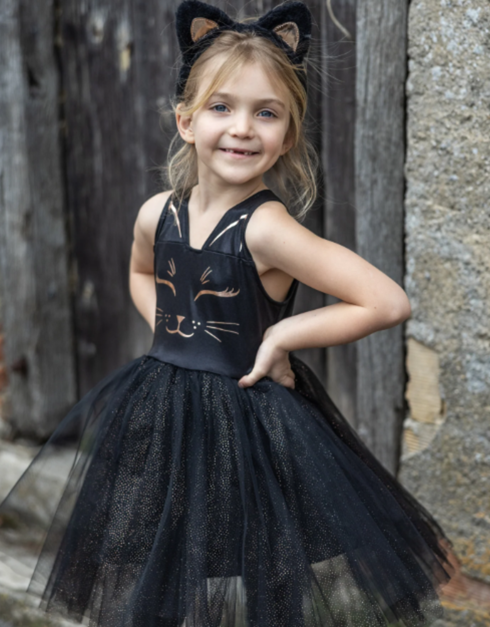 Great Pretenders Black Cat Dress & Headpiece Size 5-6