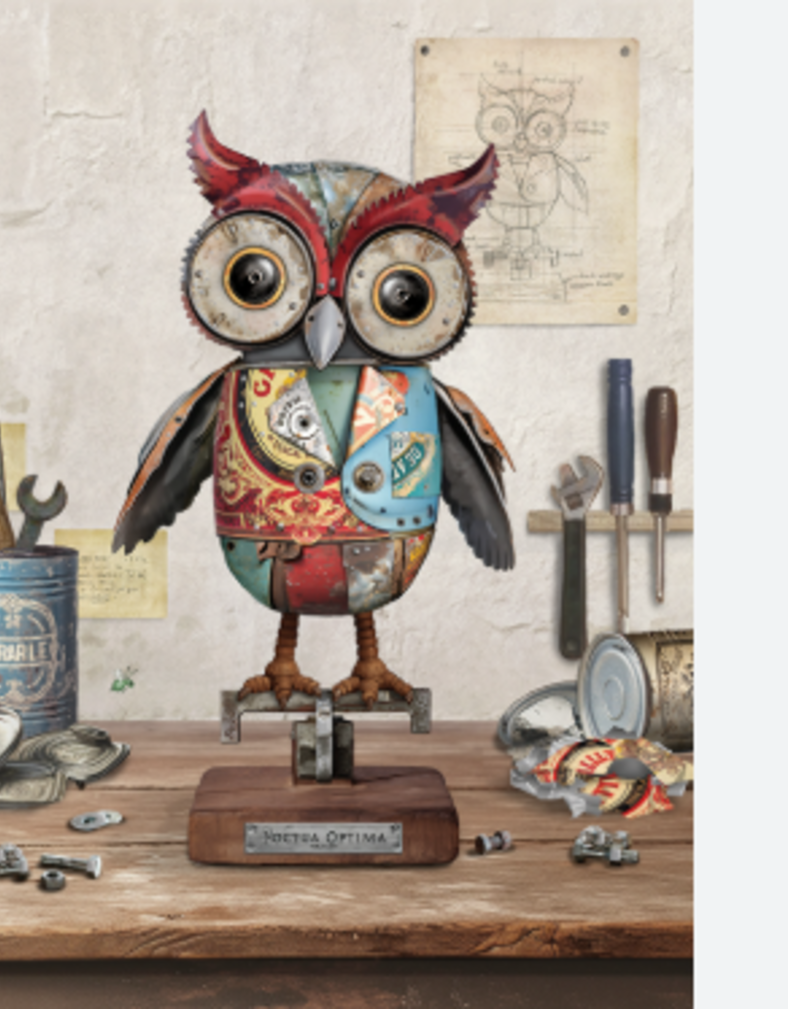 Bug Art Greeting Card - Owl metal