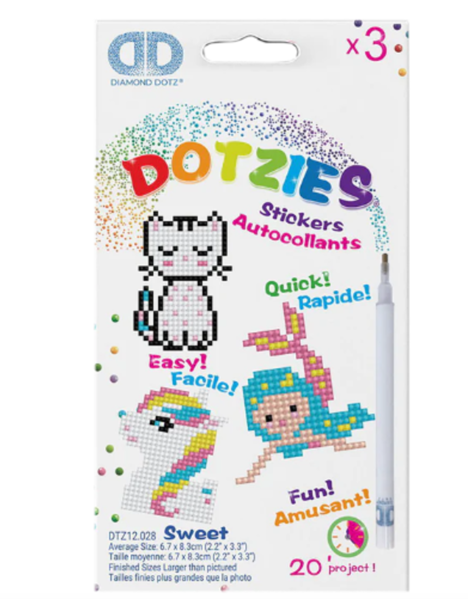 Diamond Dotz Dotzies Stickers - Unicorn, Kitten, Mermaid 18x10