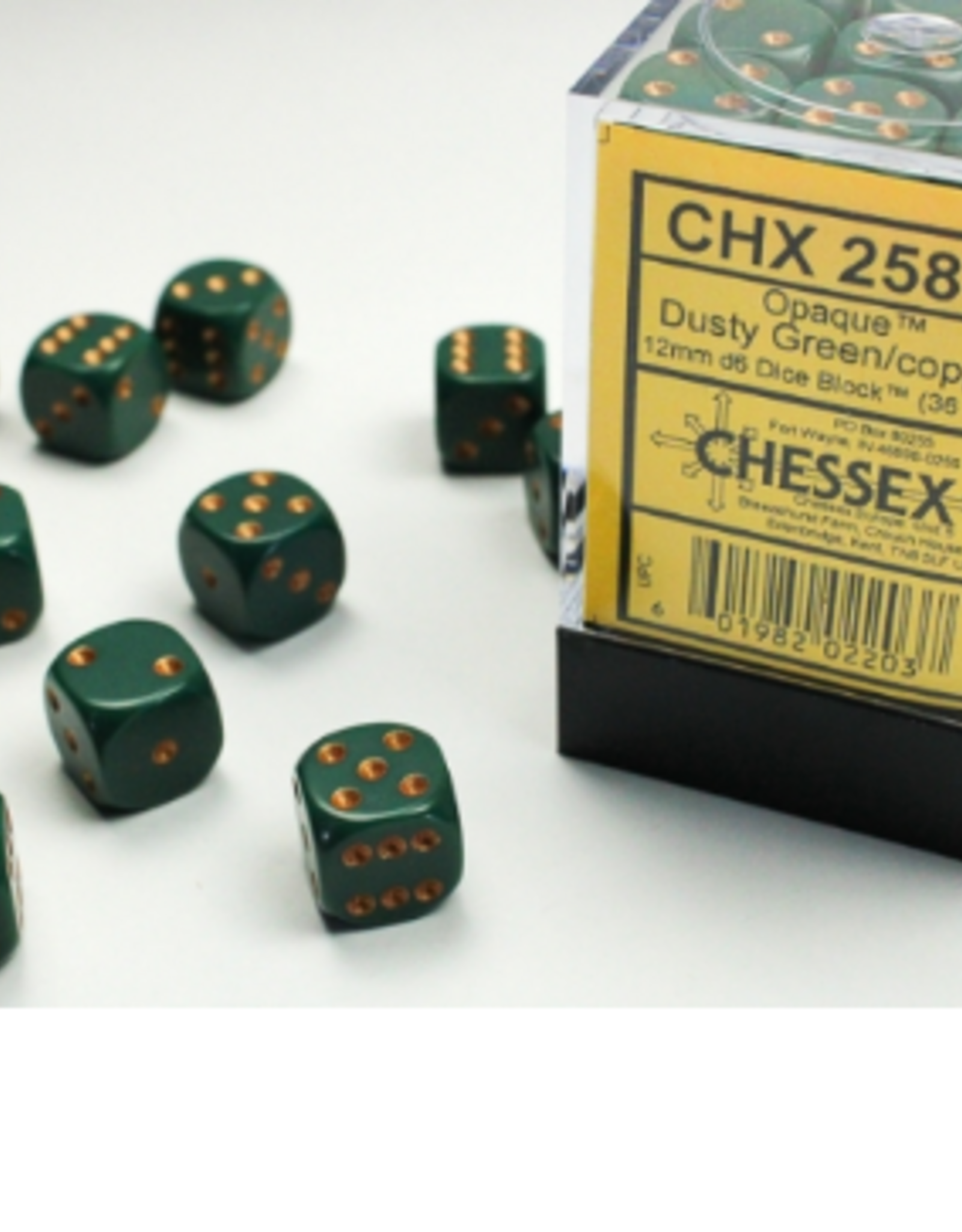 Chessex Opaque 12D6 Dusty Green/Copper 16mm