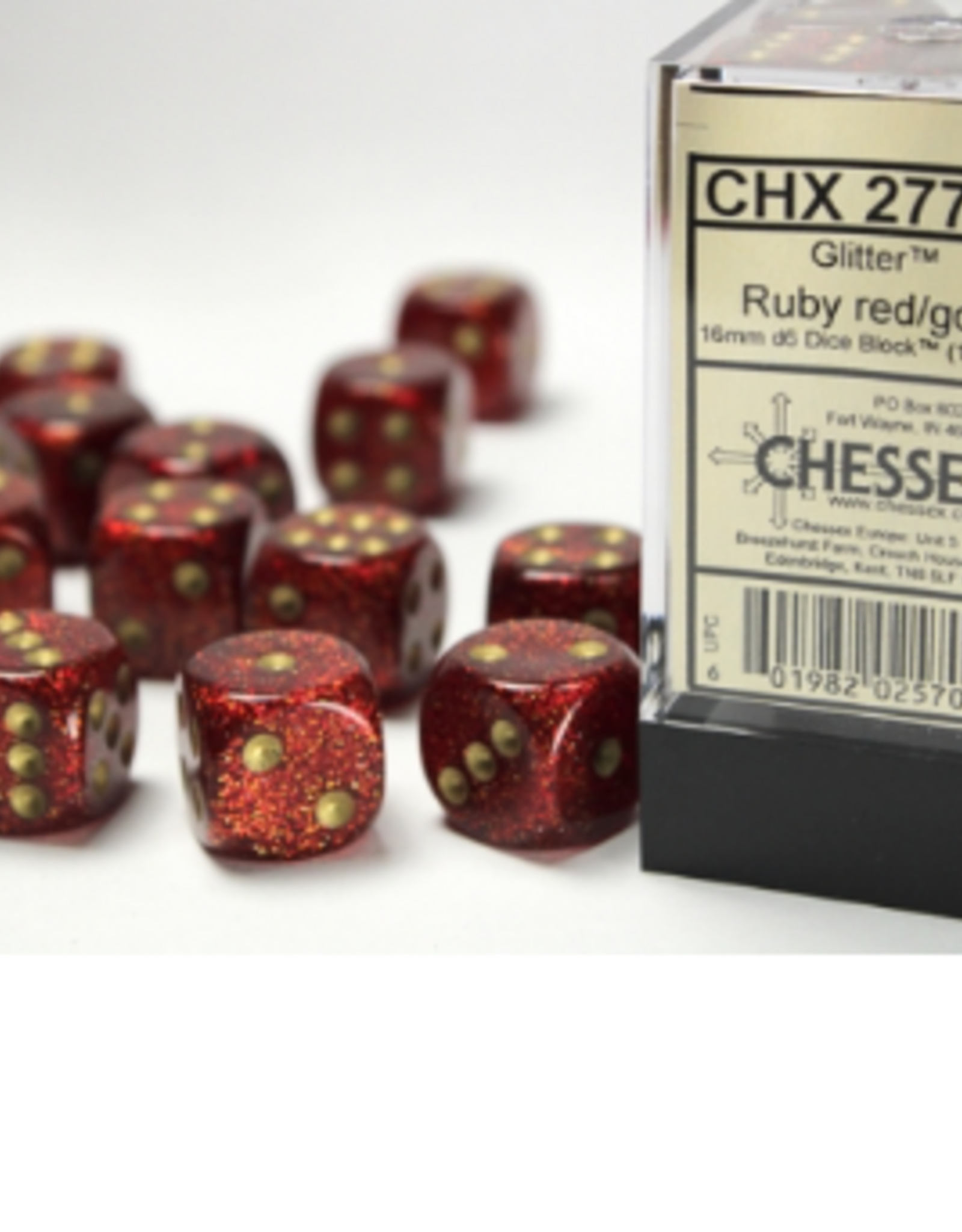 Chessex Glitter 12D6 Ruby/Gold 16mm