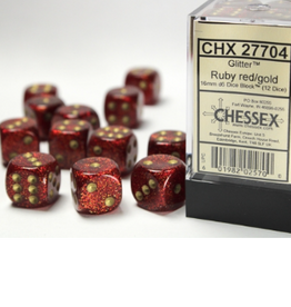 Chessex Glitter 12D6 Ruby/Gold 16mm