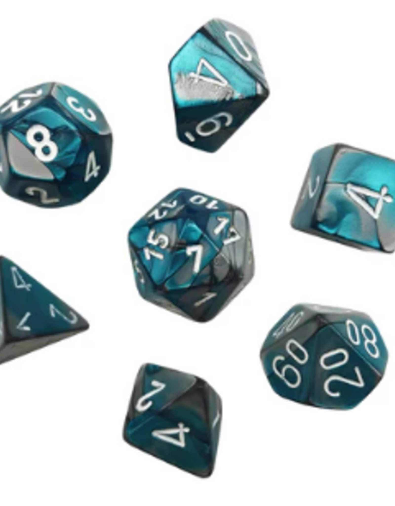 Chessex Mini Gemini 7-Die Steel-Teal/White