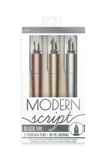 OOLY Modern Script - Black Ink Fountain Pens + Journal (4 pc set)