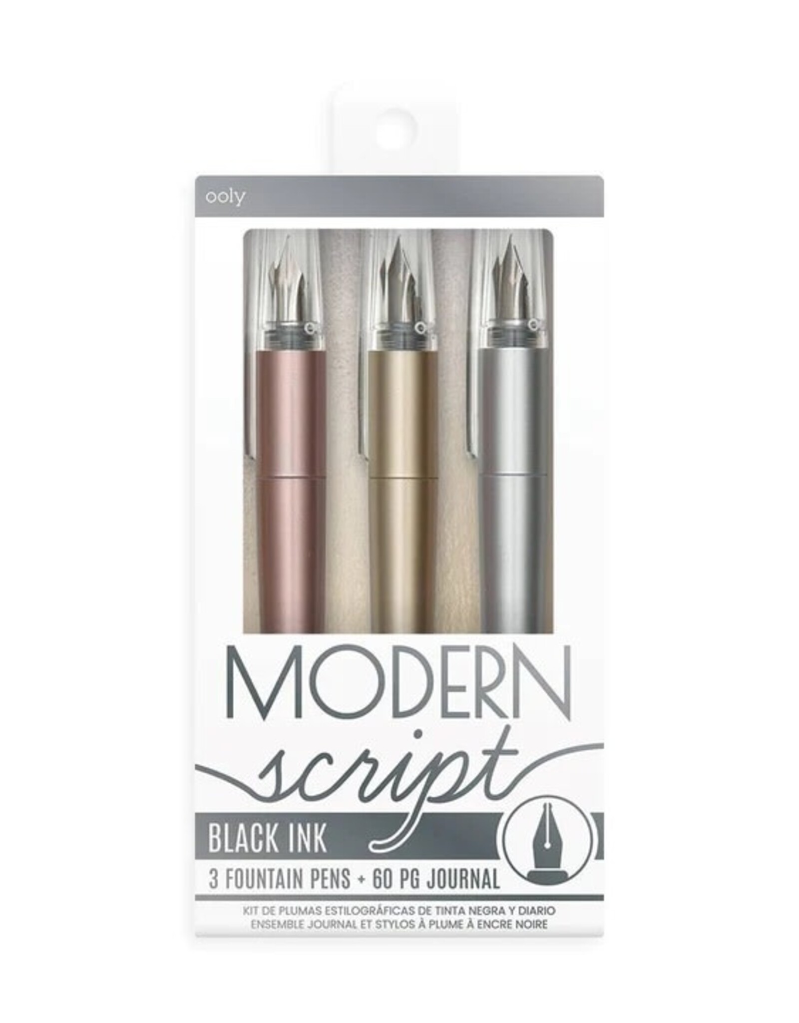 OOLY Modern Script - Black Ink Fountain Pens + Journal (4 pc set)