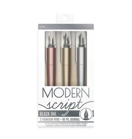 OOLY Modern Script - Black Ink Fountain Pens + Journal (4 pc set)