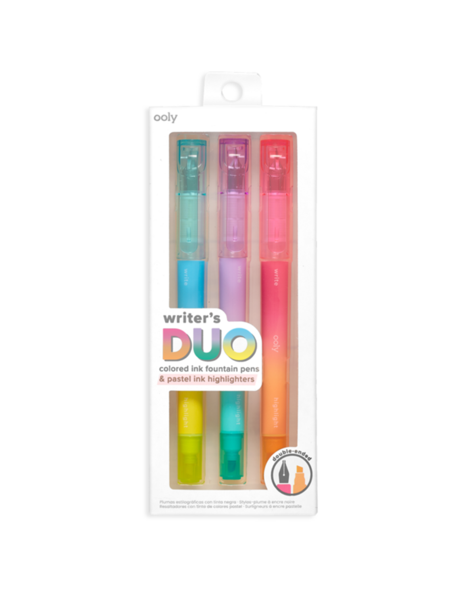 OOLY Writer's Duo - Double-Ended Fountain Pens & Highlighters (Set of 3 / 6 Colors)