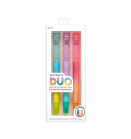 OOLY Writer's Duo - Double-Ended Fountain Pens & Highlighters (Set of 3 / 6 Colors)