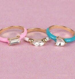 Great Pretenders Boutique Chic Crystal Cool Rings, 3pcs