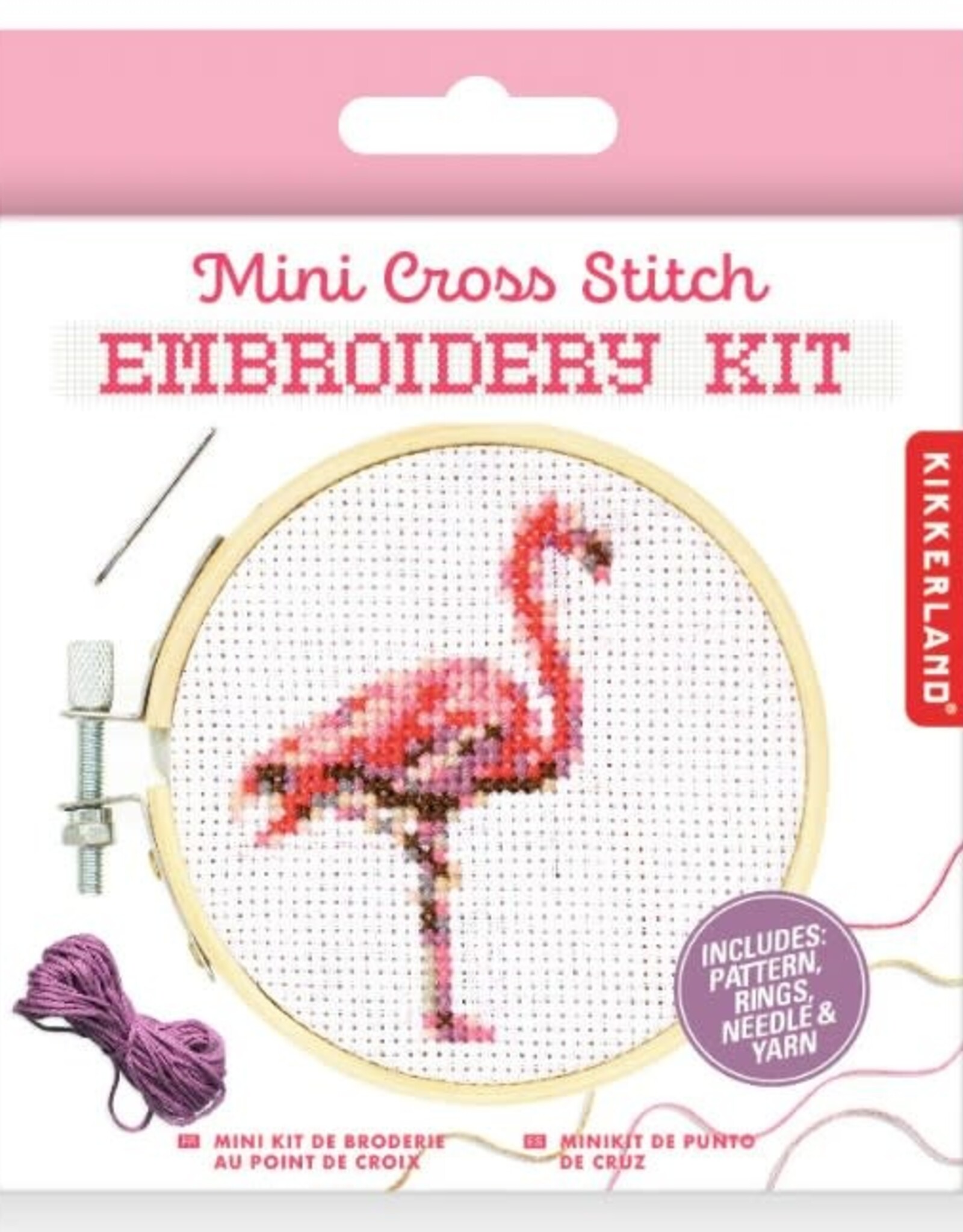 Kikkerland MINI CROSS STITCH EMBROIDERY Kit - FLAMINGO