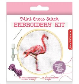Kikkerland MINI CROSS STITCH EMBROIDERY Kit - FLAMINGO
