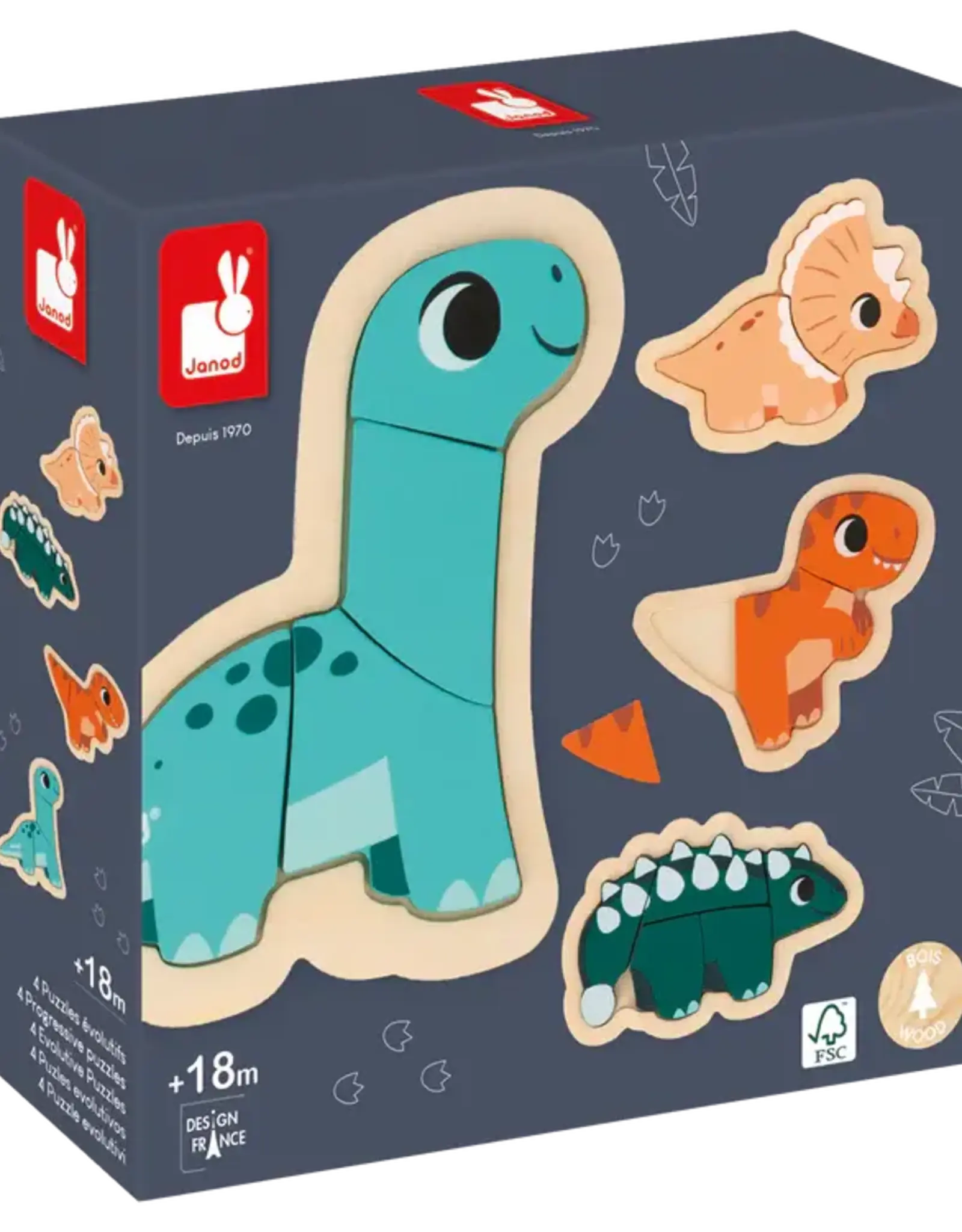 Janod DINO - 4 PROGRESSIVE PUZZLES DINO