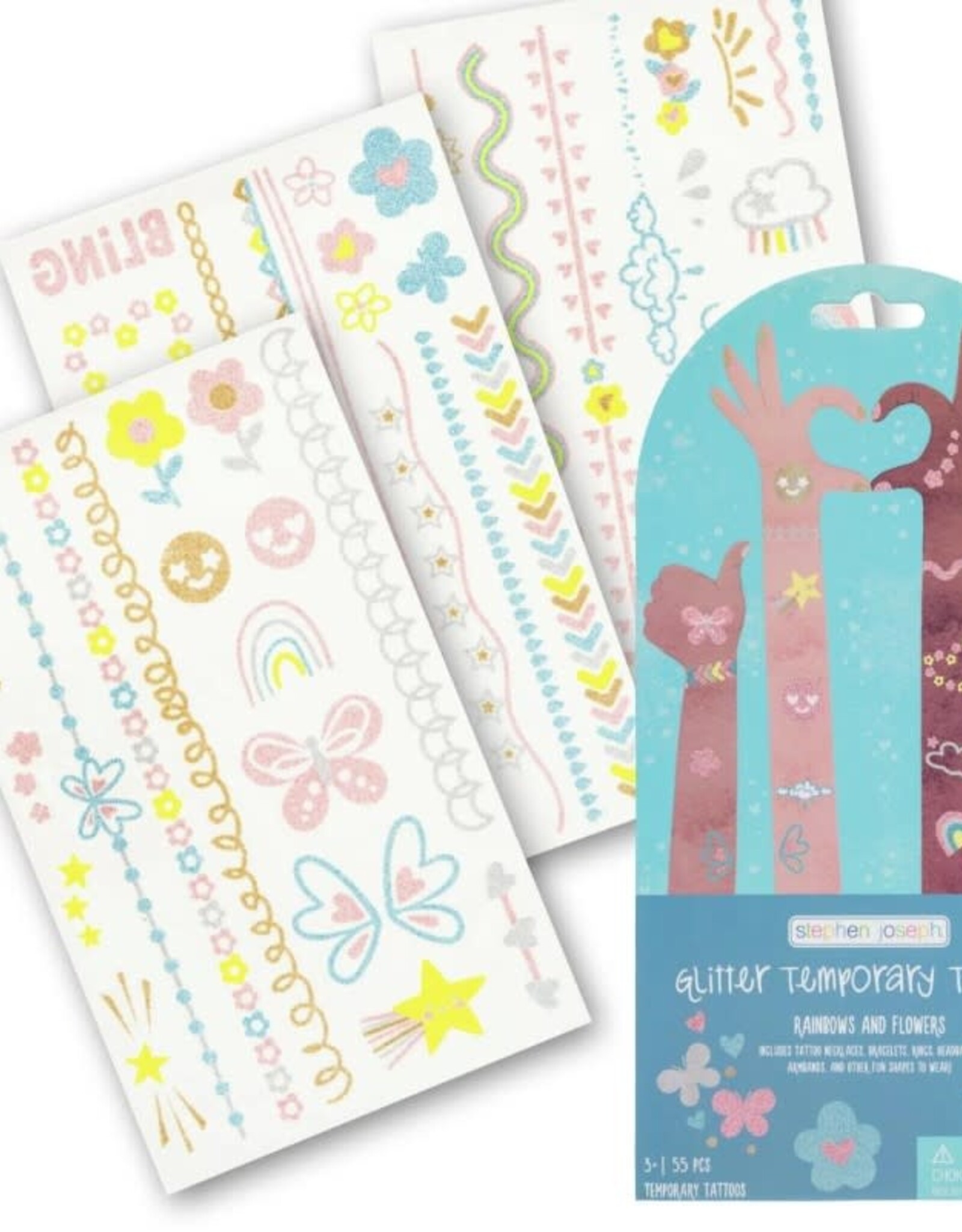 Stephen Joseph TEMPORARY TATTOOS GLITTER RAINBOWS