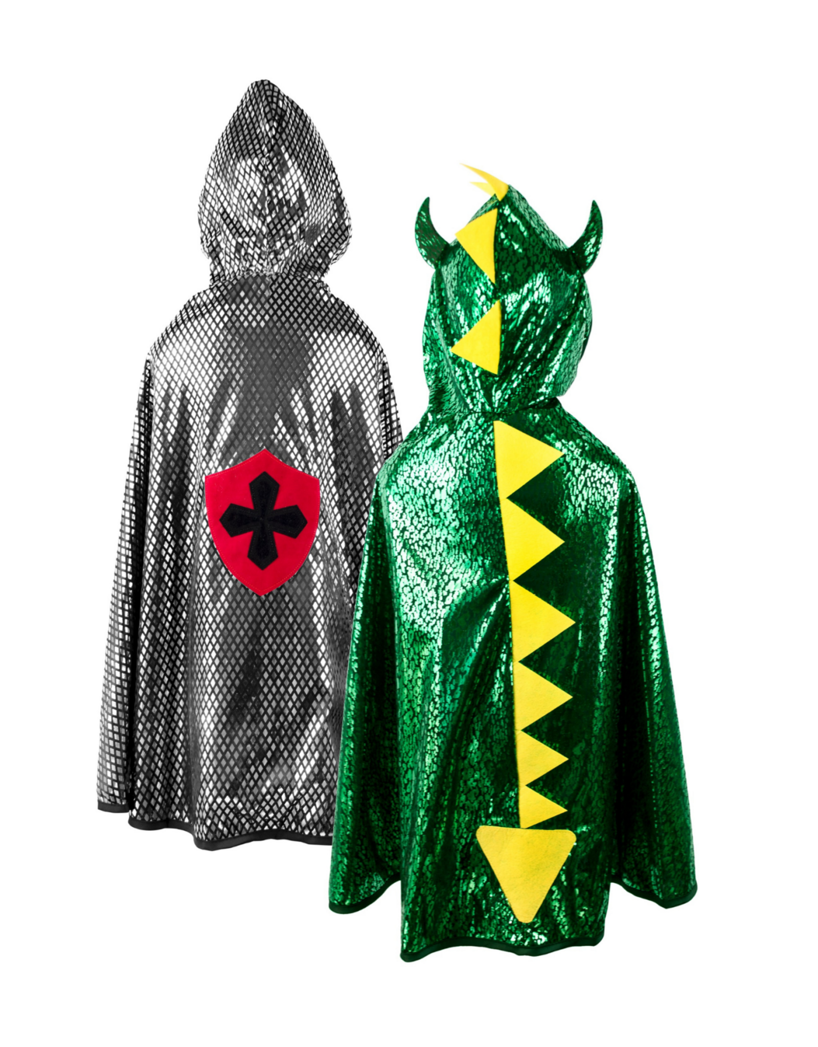 Great Pretenders Reversible Dragon/Knight Cape, Green/Silver, Size 5-6