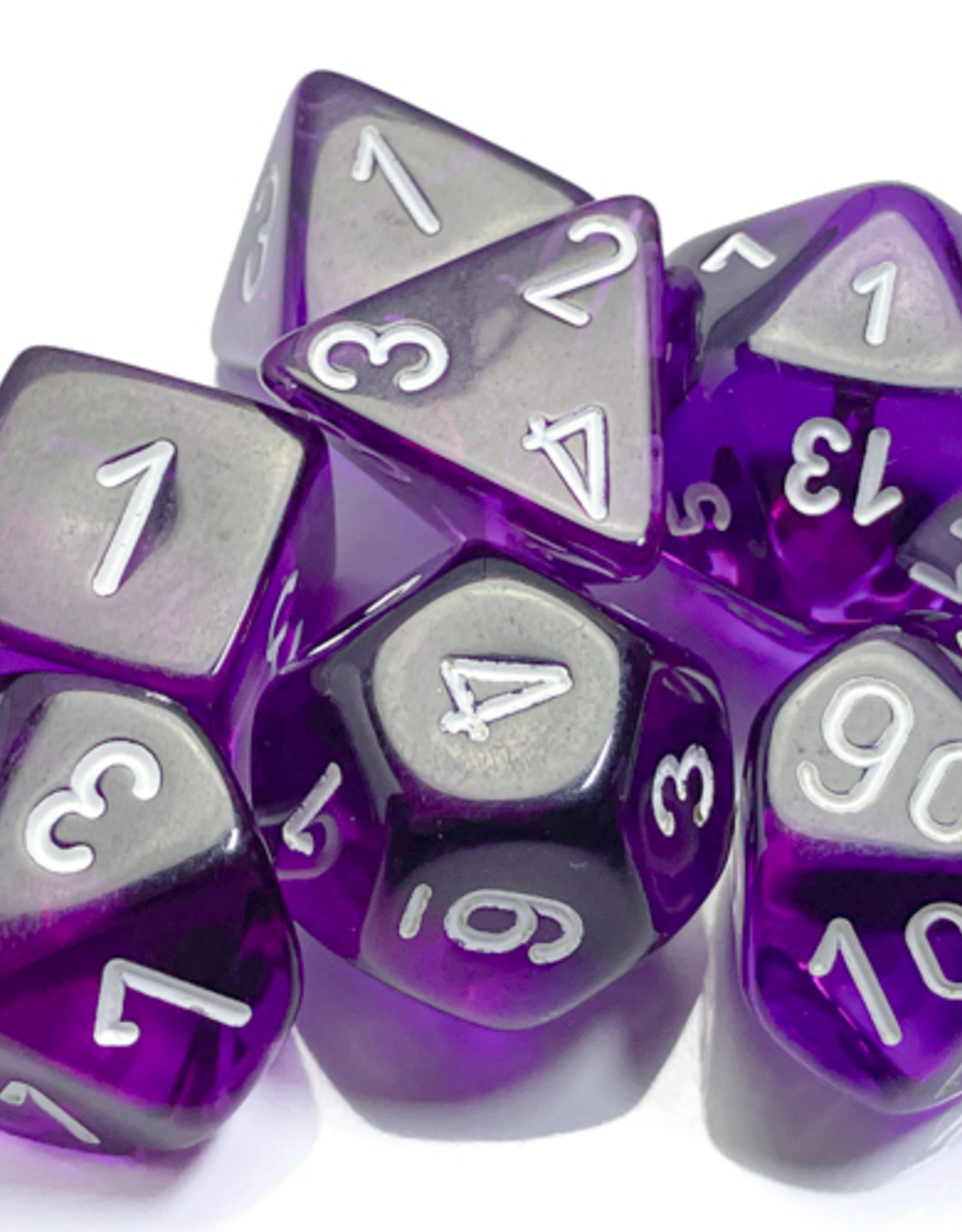 Chessex Dice - 7pc MINI TRANSLUCENT PURPLE/WHITE POLYHEDRAL