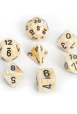 Chessex Dice - 7pc MARBLE IVORY/BLACK POLYHEDRAL