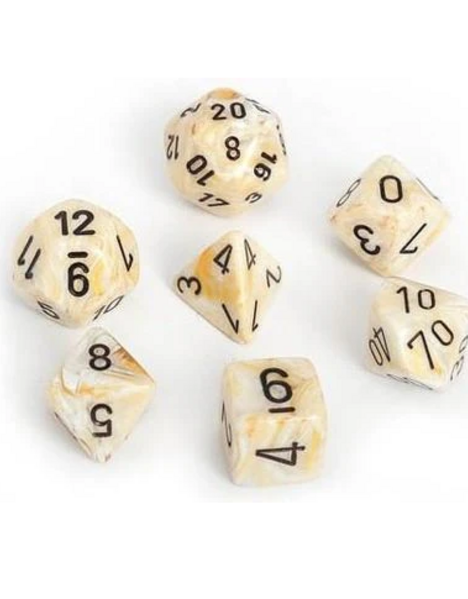 Chessex Dice - 7pc MARBLE IVORY/BLACK POLYHEDRAL